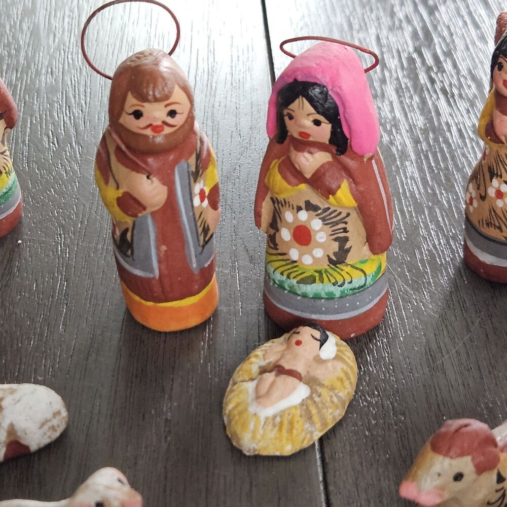 Vintage Mexican 14 PC Nativity Set Folk Art Hand Painted Clay Pottery Tonala - Picture 4 of 6